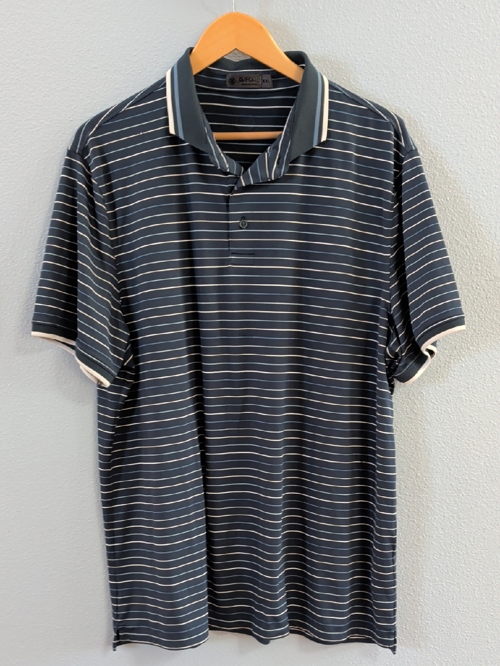 G/FORE Navy Striped Performance Polo with White Trim